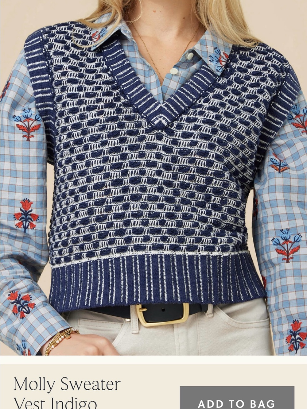 Spartina 449 Indigo & White V-Neck Sweater Vest